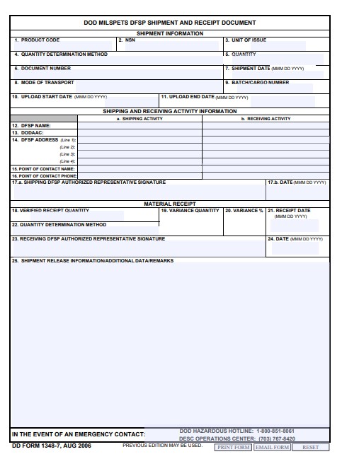 DD Form 1348-7 form preview
