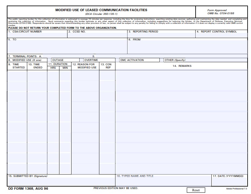 DD Form 1368 form preview
