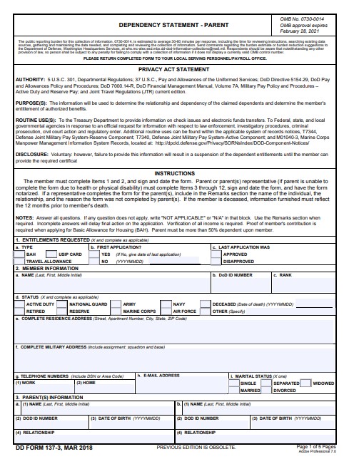 DD Form 137-3 form preview
