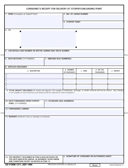 DD Form 1371 form preview