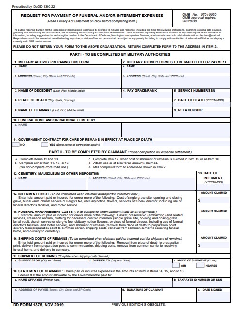 DD Form 1375 form preview
