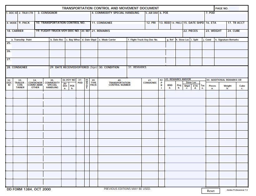 DD Form 1384 form preview