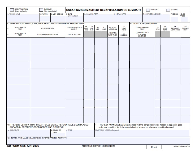 DD Form 1386 form preview