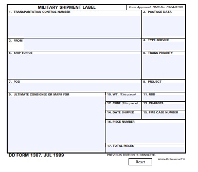 DD Form 1387 form preview