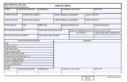 DD Form 1441 form preview