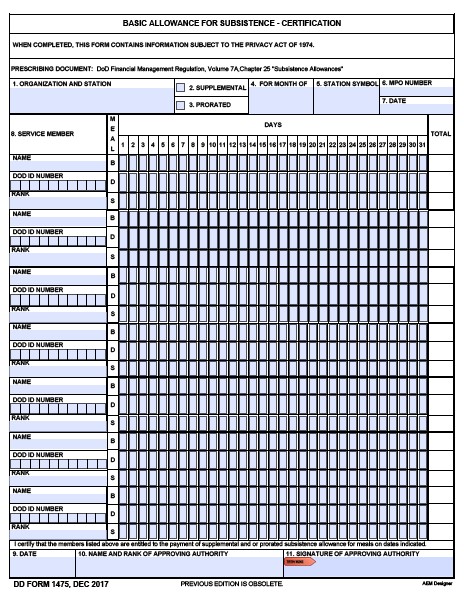 DD Form 1475 form preview