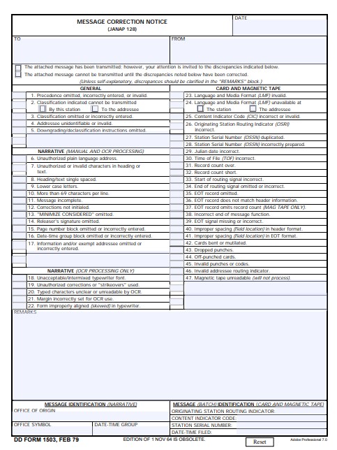 DD Form 1503 form preview