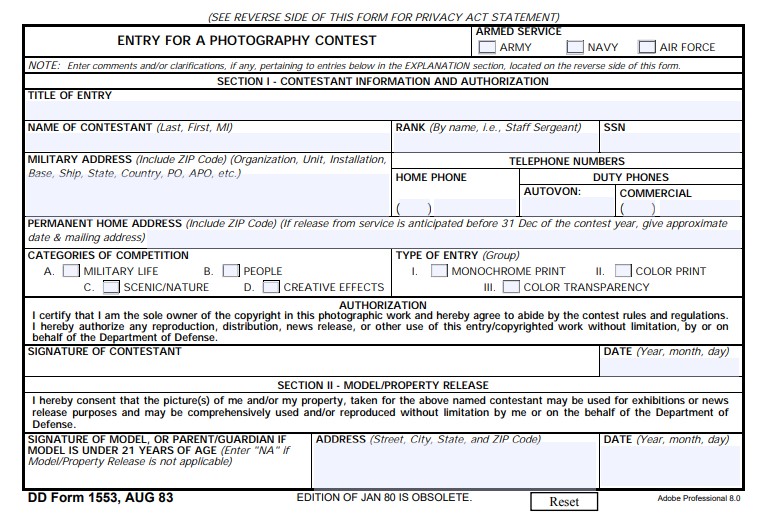 DD Form 1553 form preview