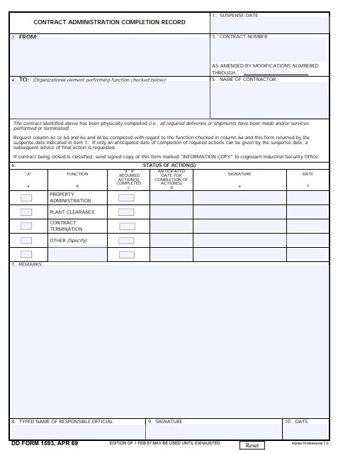 DD Form 1593 form preview
