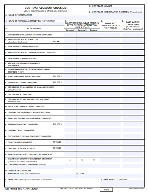 DD Form 1597 form preview