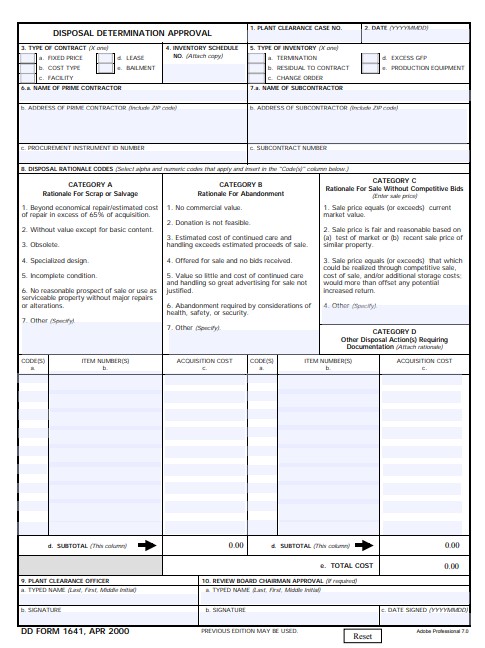 DD Form 1641 form preview