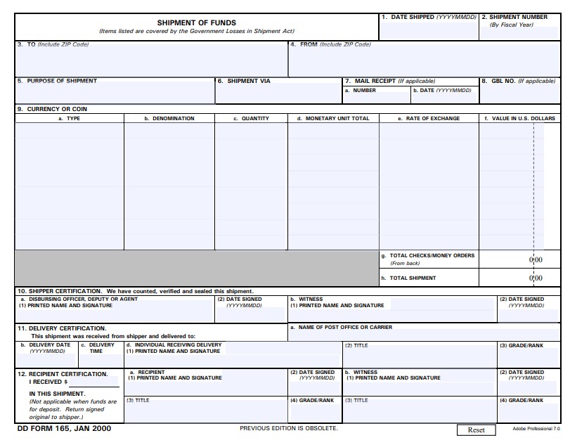 DD Form 165 form preview