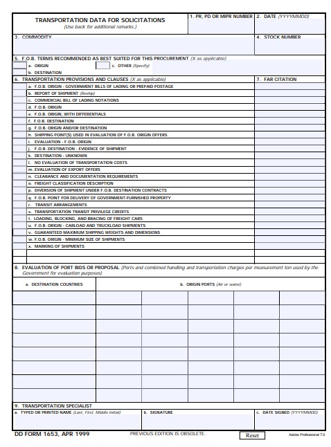 DD Form 1653 form preview