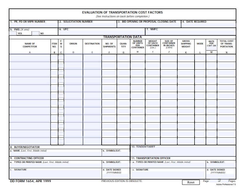 DD Form 1654 form preview