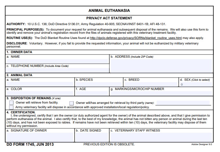 DD Form 1745 form preview