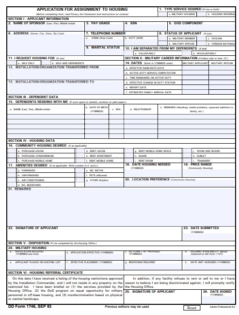 DD Form 1746 form preview