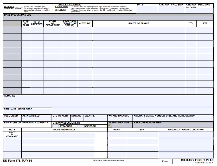 DD Form 175 form preview