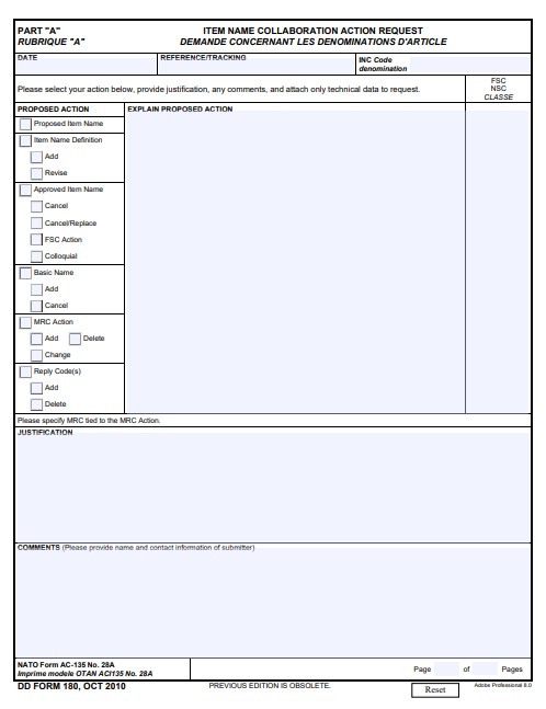 DD Form 180 form preview