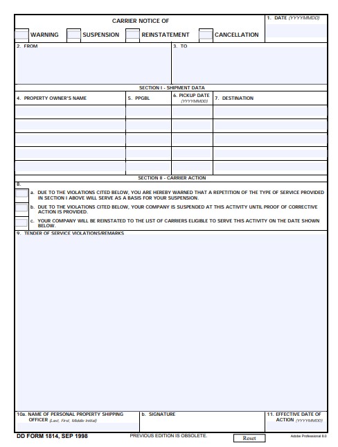 DD Form 1814 form preview