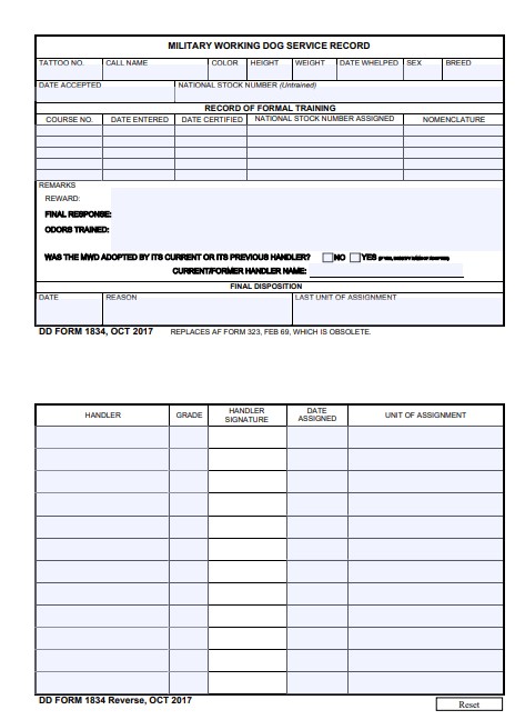 DD Form 1834 form preview