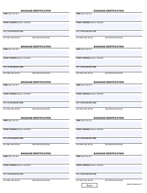 DD Form 1839 form preview