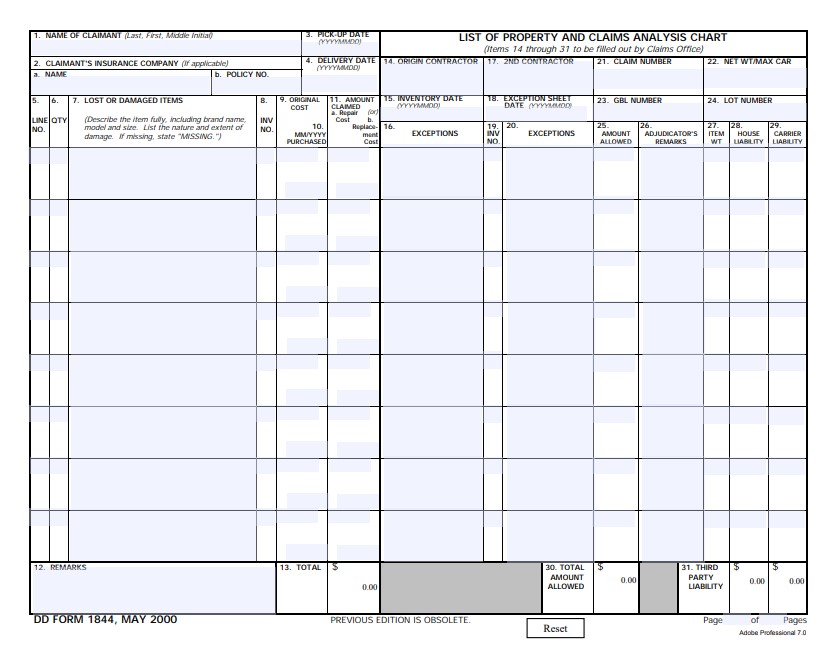 DD Form 1844 form preview