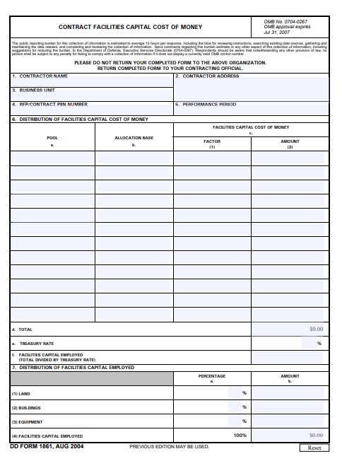 DD Form 1861 form preview