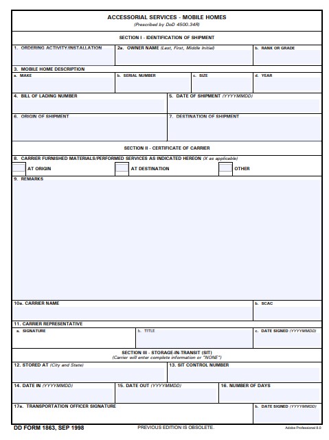 DD Form 1863 form preview