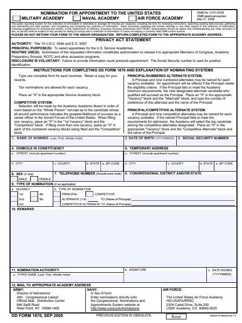 DD Form 1870 form preview