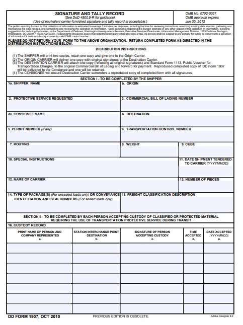 DD Form 1907 form preview