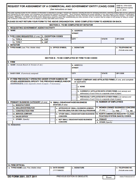 DD Form 2051 form preview