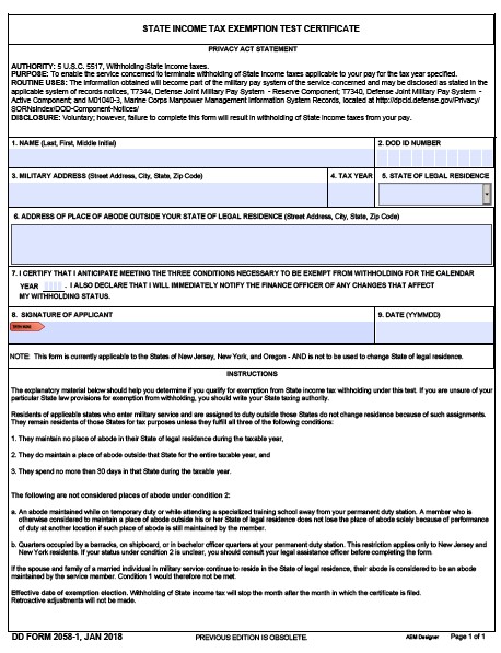 DD Form 2058-1 form preview
