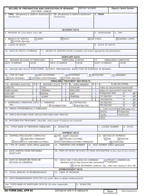 DD Form 2062 form preview