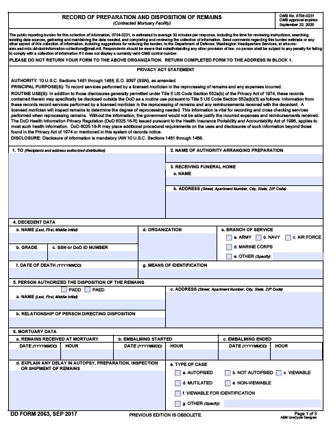 DD Form 2063 form preview