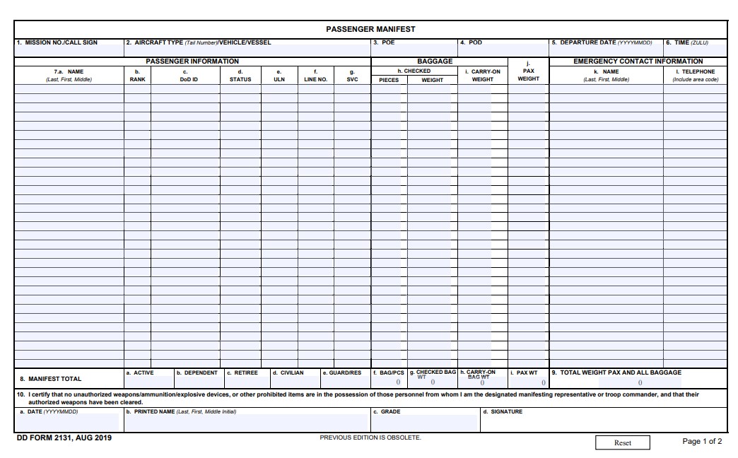 DD Form 2131 form preview