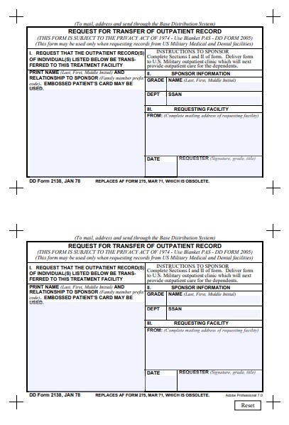DD Form 2138 form preview
