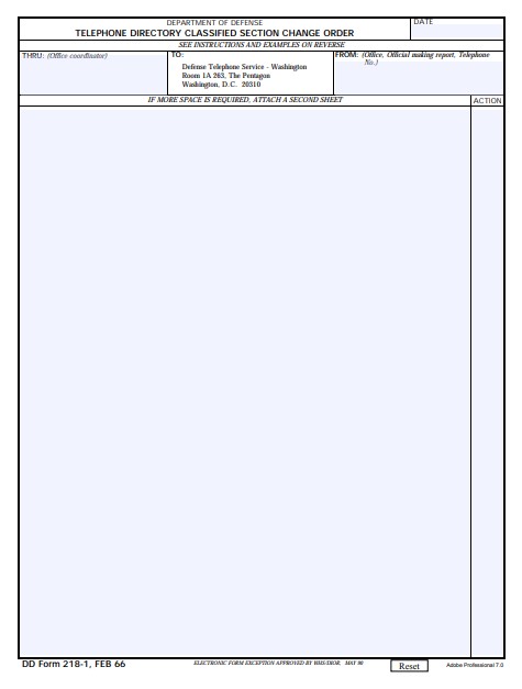 DD Form 218-1 form preview