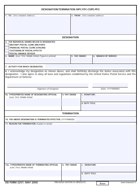 DD Form 2257 form preview