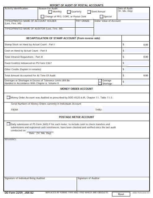 DD Form 2259 form preview