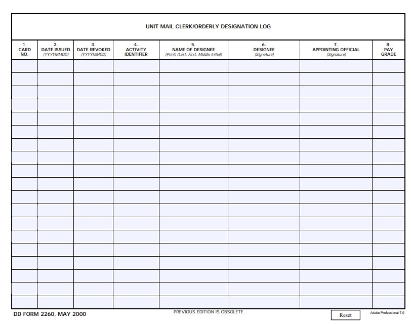 DD Form 2260 form preview