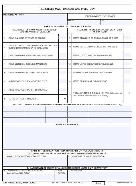 DD Form 2261 form preview