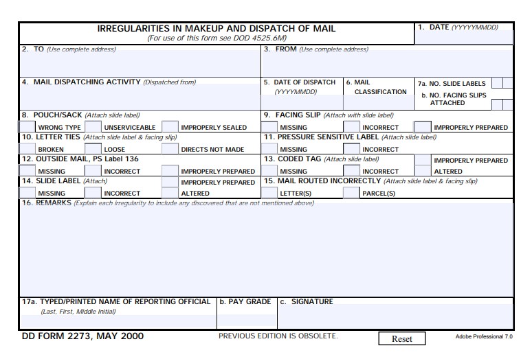 DD Form 2273 form preview