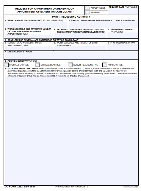 DD Form 2292 form preview