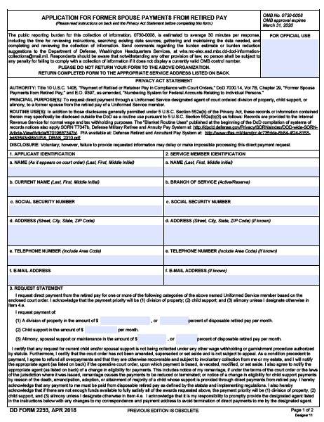 DD Form 2293 form preview