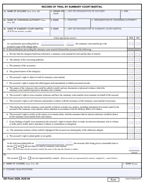 DD Form 2329 form preview