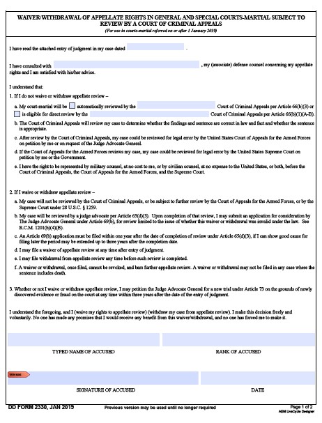 DD Form 2330 form preview