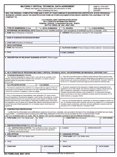 DD Form 2345 form preview