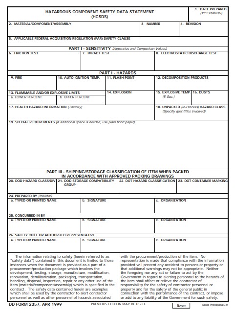 DD Form 2357 form preview
