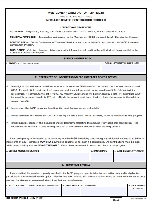 DD Form 2366-1 form preview