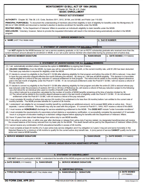 DD Form 2366 form preview